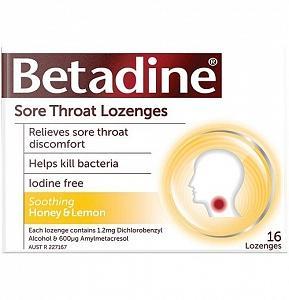 BETADINE Sore Throat Lozenge Honey & Lemon 16