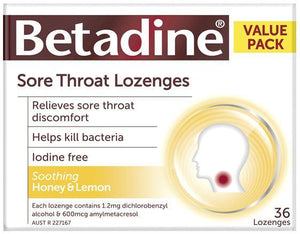 BETADINE Sore Throat Lozenge Honey & Lemon 36