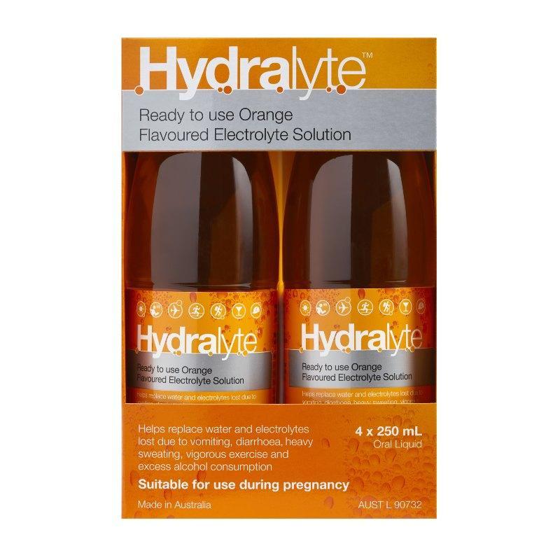 Hydralyte Orange Flavoured Electrolyte Liquid 4 x 250mL