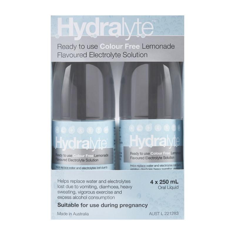 Hydralyte Colour Free Lemonade Flavoured Electrolyte Liquid 4 x 250mL