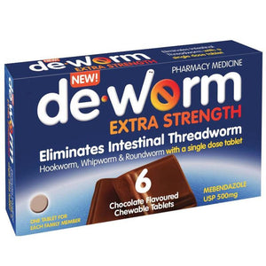 De-Worm 500mg Chocolate 6 Tablets  limit 6 per order
