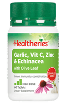 Healtheries Garlic, Vit C, Zinc & Echinacea with Olive Leaf 60 Tablets