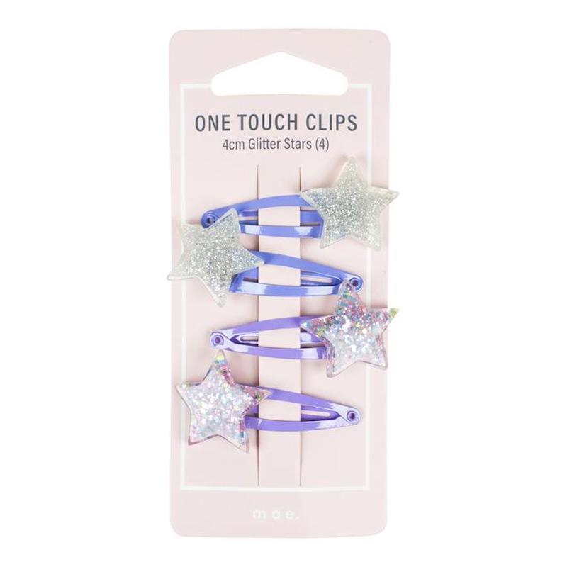 Mae One Touch Clips 4cm Glitter Stars 4 Pack