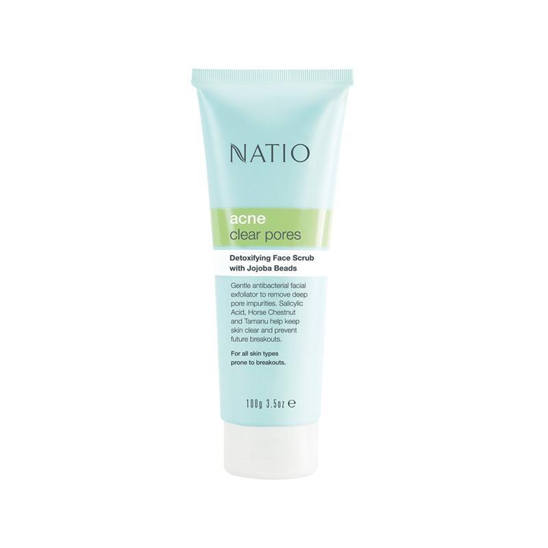 Natio Acne Clear Pores Detoxifying Face Scrub with Jojoba Beads 100g