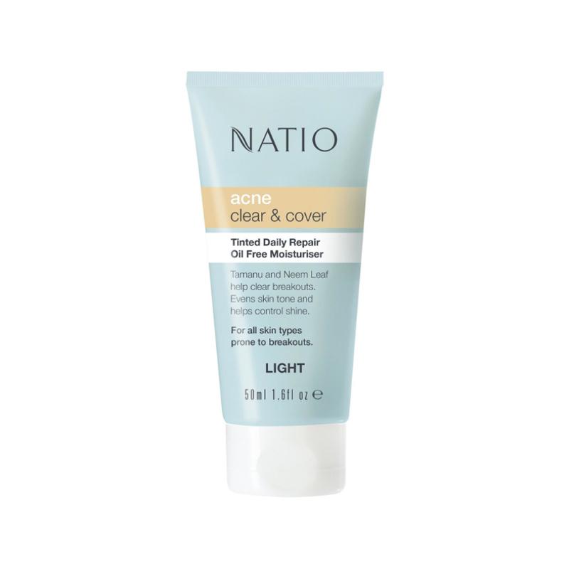 Natio Acne Clear & Cover Tinted Daily Repair Oil Free Moisturiser Light 50ml