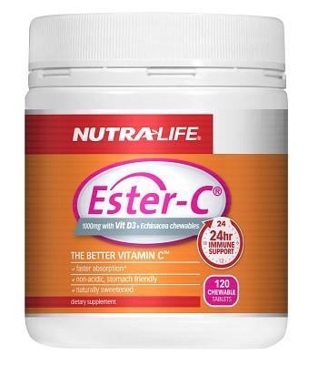 Nutra-Life Ester C 1000mg with Vitamin D3 + Echinacea 120 Chewable Tablets