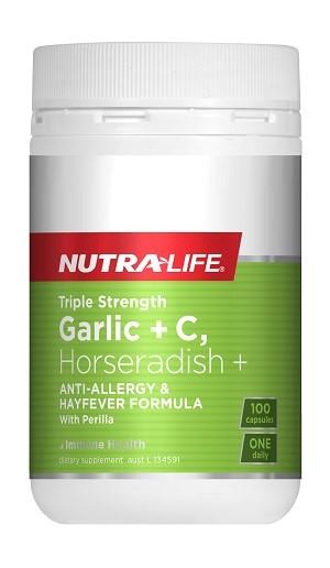 Nutra-Life Triple Strength Garlic + C, Horseradish + 100 Capsules