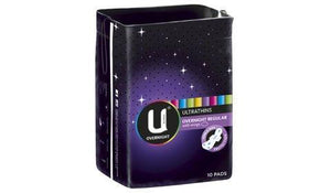 U by Kotex Overnight Regular Wing Ultrathins 10 Pack