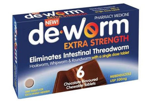 De-Worm 500mg Chocolate 6 Tablets limit 2per order